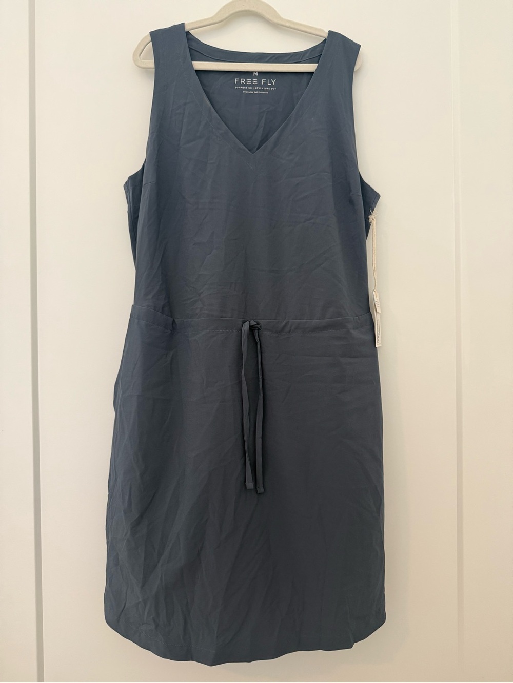 Free Fly Apparel Slate Blue V-Neck Drawstring Tank Dress